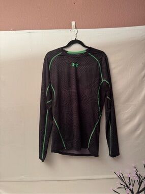Under Armour Black Long-Sleeve Performance Top with Green Trim